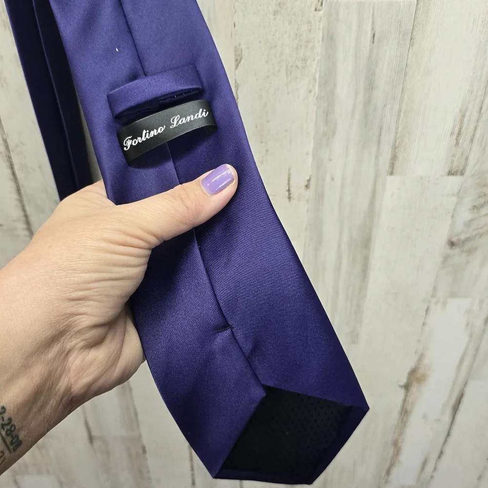 Fortino Landi Large Purple Tuxedo Suit Vest Tie Handkerchief Wedding Church Prom